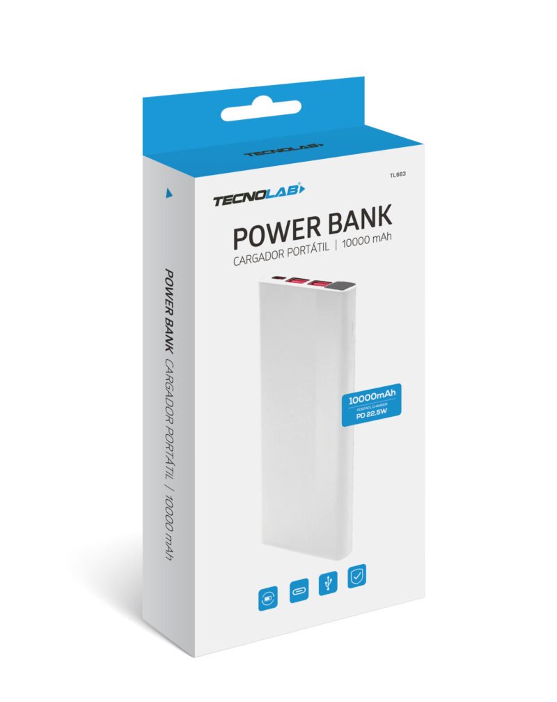 powerbank tecnolab 10000mah bateria litio, pd 22.5w, proteccion sobrecarga, amplia compatibilidad.white — vista 3