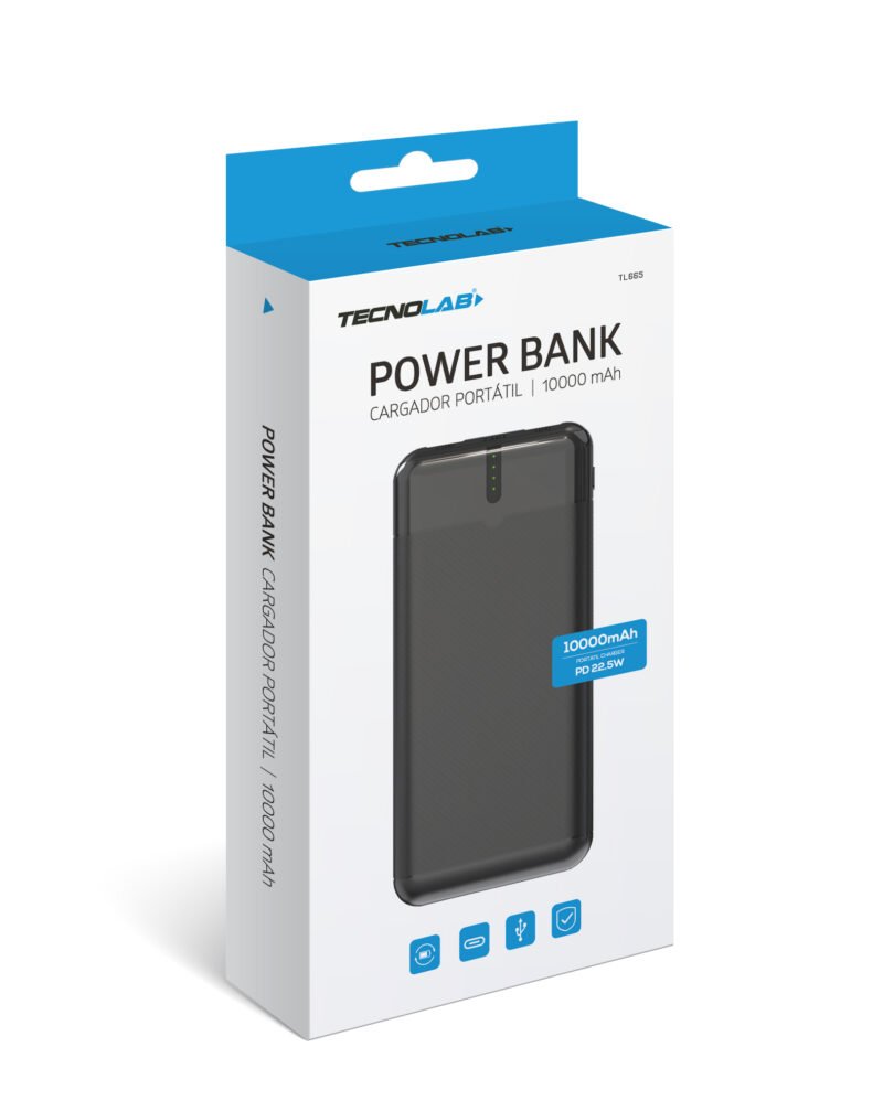 powerbank tecnolab 10000mah bateria litio, pd 22.5w, proteccion sobrecarga, amplia compatibilidad. black — vista 3