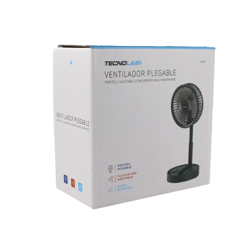 ventilador tecnolab plegable portatil, flujo de aire ajustable, dc 5v, 5w, diseÑo silencioso, soporte smartphone. green