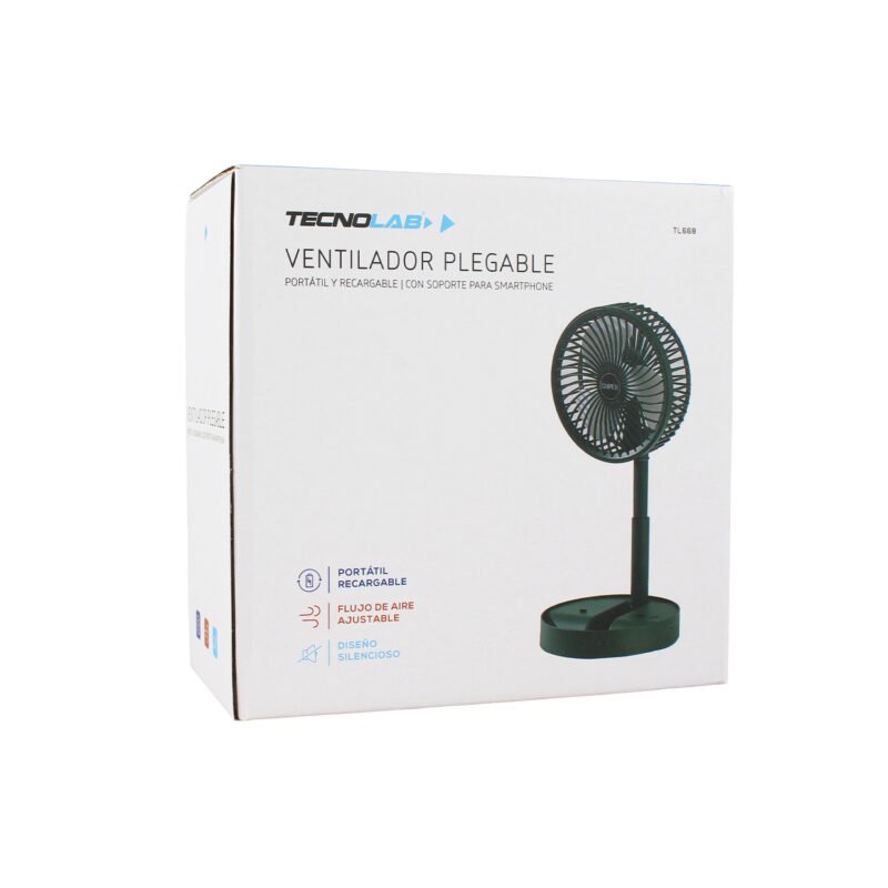 ventilador mini con pedestal, plegable, flujo ajustable, dc 5v, 5w, verde/, bateria recargable 500mahh greenwhite