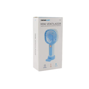 ventilador tecnolab portatil recargable, flujo ajustable, carga usb, bateria recargable de 400mah blue