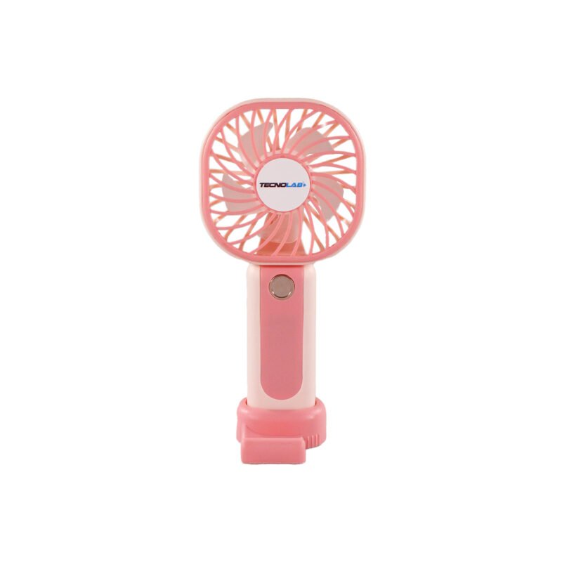 ventilador tecnolab portatil recargable, flujo ajustable, carga usb, bateria recargable de 400mah pink