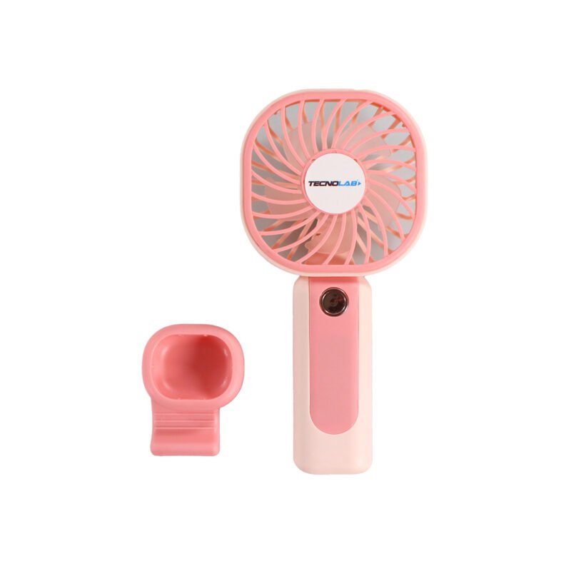 ventilador tecnolab portatil recargable, flujo ajustable, carga usb, bateria recargable de 400mah pink — vista 2