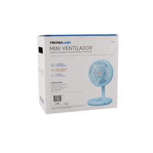ventilador tecnolab portatil recargable, 2 niveles de velocidad, dc 5v, bateria recargable de 400mah, blue