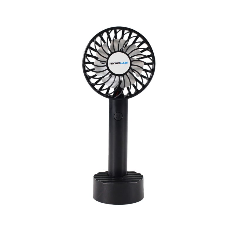 ventilador tecnolab portatil recargable, flujo ajustable, dc 5v 1a, bateria 500mah, soporte smartphone. black — vista 2