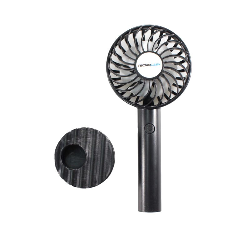 ventilador tecnolab portatil recargable, flujo ajustable, dc 5v 1a, bateria 500mah, soporte smartphone. black — vista 3