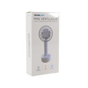 ventilador tecnolab portatil recargable, flujo ajustable, dc 5v 1a, bateria 500mah, soporte smartphone.white