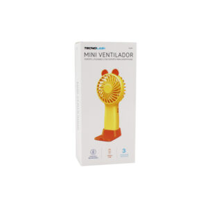 ventilador tecnolab portatil recargable, flujo ajustable, dc 5v 1a, bateria 225mah. orange