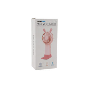 ventilador tecnolab portatil recargable, flujo ajustable, dc 5v 1a, bateria 225mah. pink