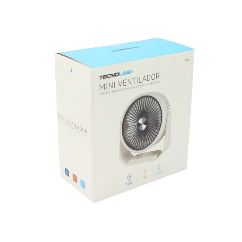 ventilador tecnolab ventilador mini portatil, bateria recargable 3.7v, carga usb, color .white — vista 3