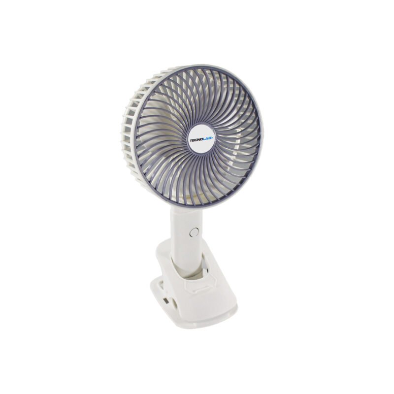 ventilador tecnolab clip portatil, bateria recargable 3.7v, 5w entrada, 4w potencia, color, ideal para oficinas.white — vista 2
