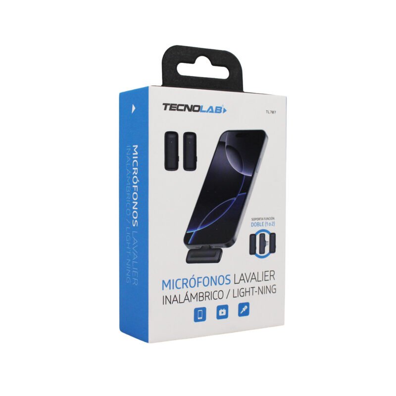 kit microfono de 2 lavalier inalambrico para celular con conexion lightning 25 mts de alcance hd audio