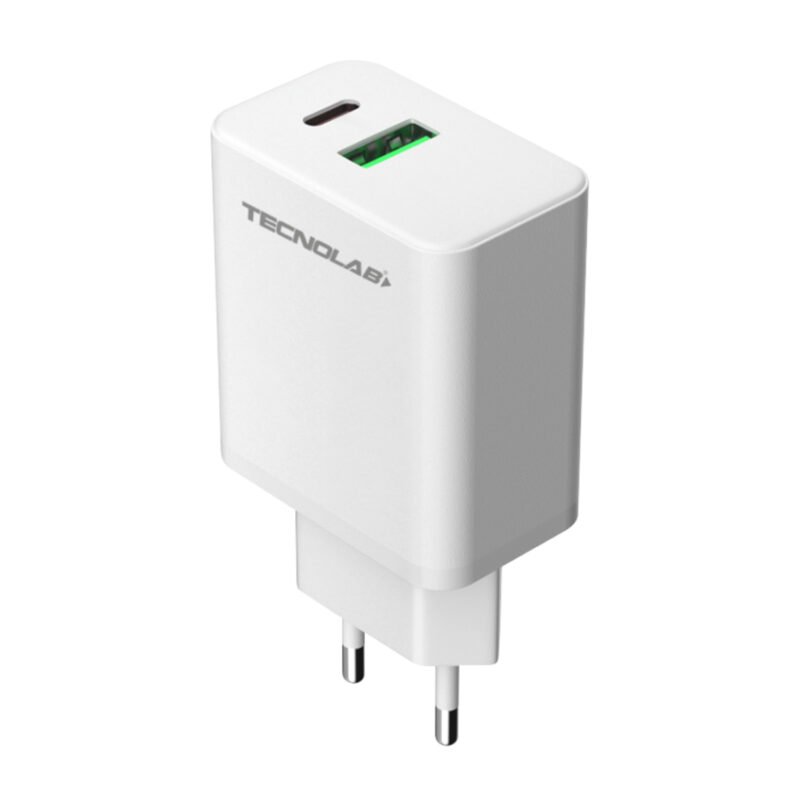 cargador tecnolab qc 3.0 + pd 45w con cable tipo c a c. certificacion sec. white — vista 2
