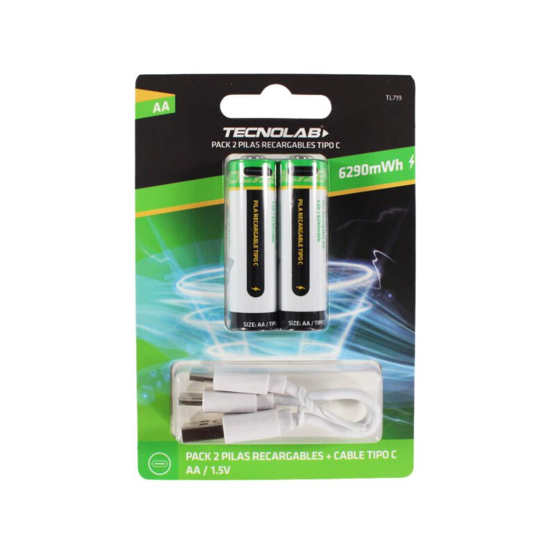 pila tecnolab recargable aa tipo c, 6290mwh pack 2 unidades