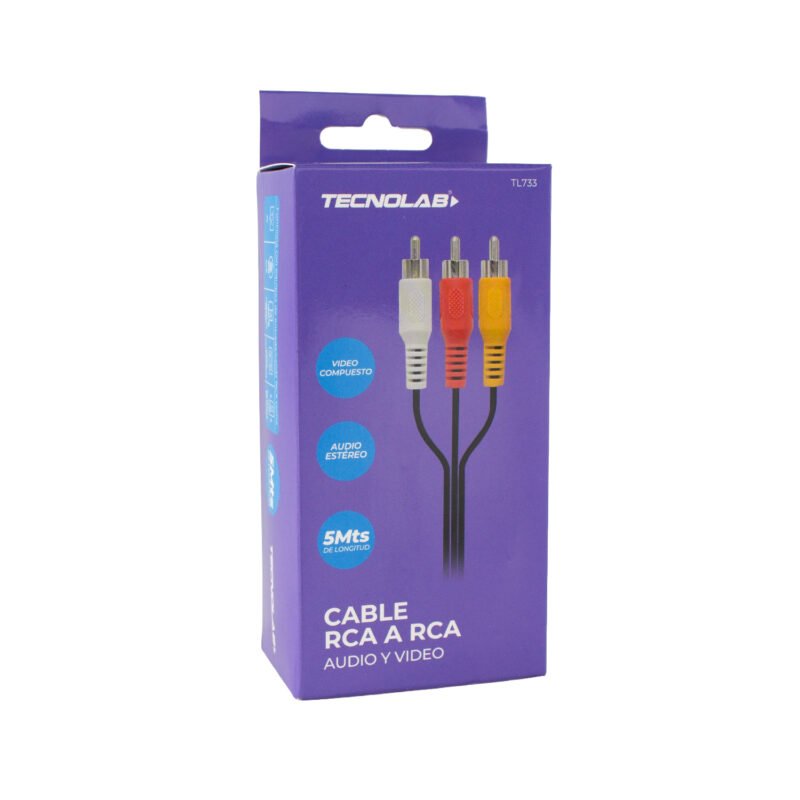 cable tecnolab 3rca a 3rca de 5 metros, permite rca de audio y video — vista 2
