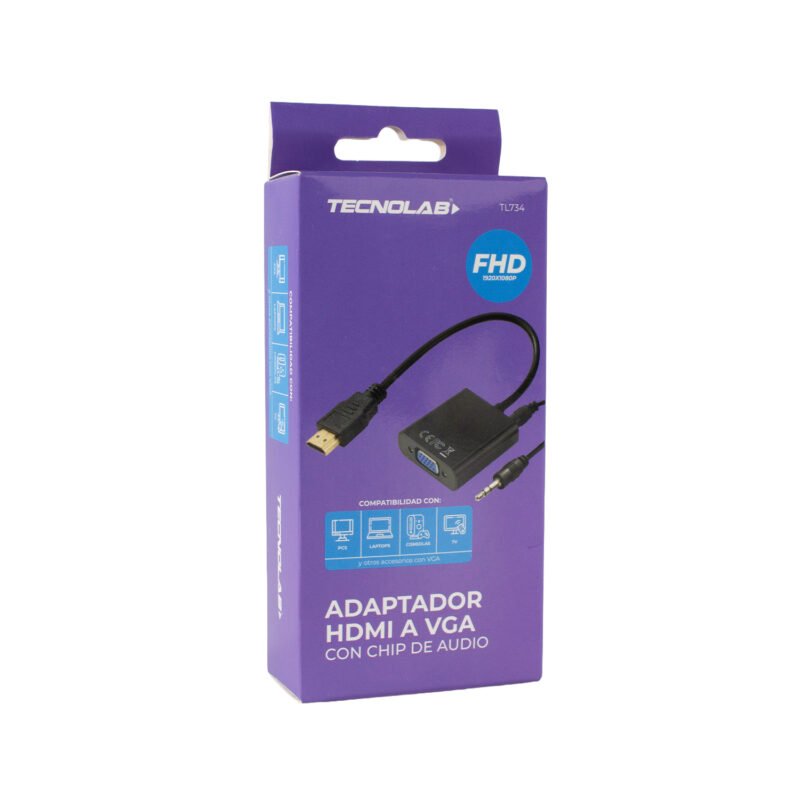 adaptador tecnolab hdmi a vga con chip y audio. — vista 2