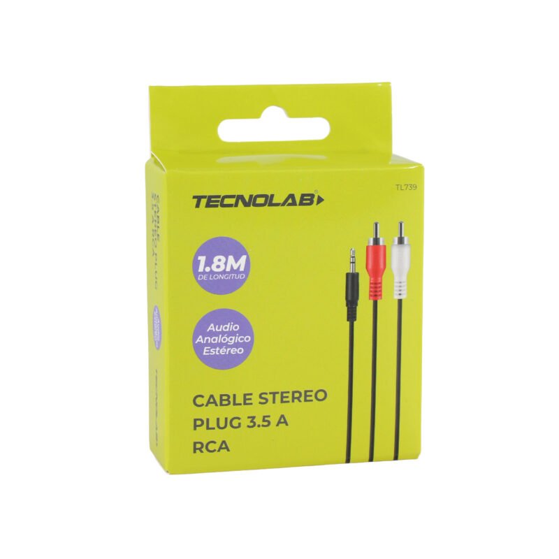 cable tecnolab 1.8 mts stereo plug 3.5 a 2 rca. — vista 2