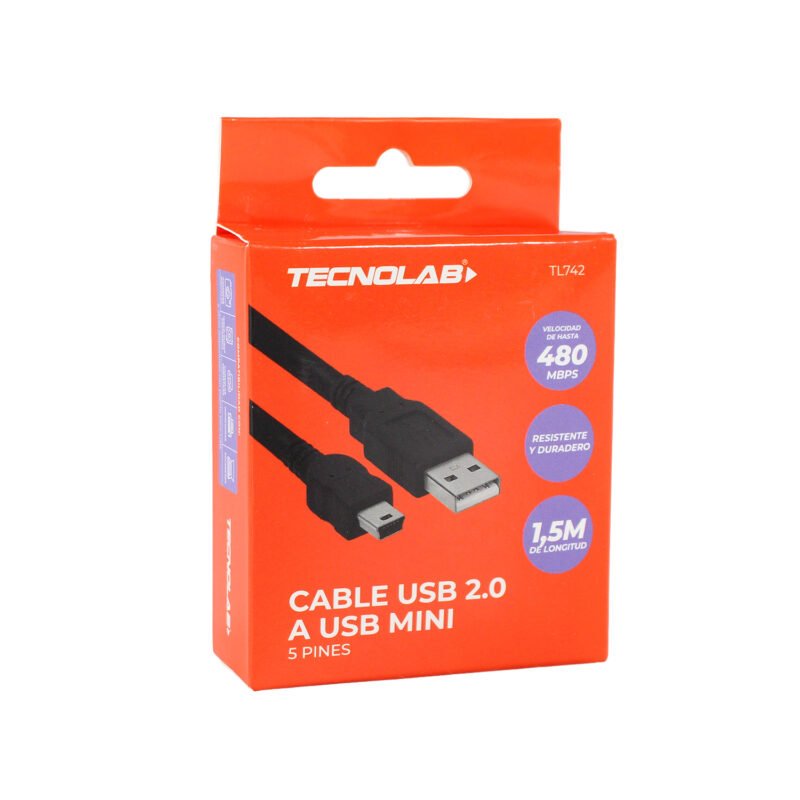 cable tecnolab usb 2.0 a usb mini 5 pines, 1.5 metros — vista 2