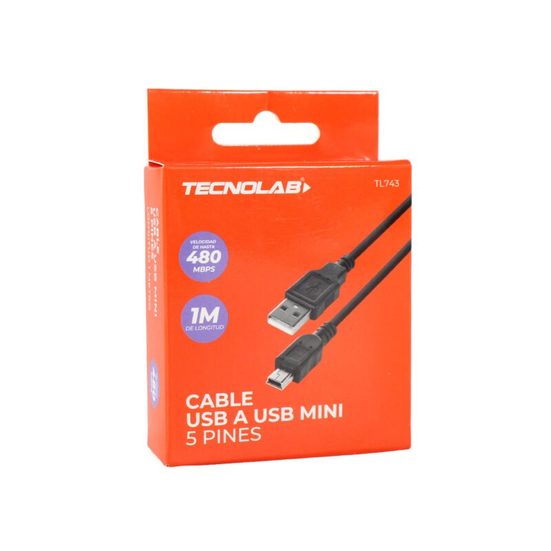 cable tecnolab usb a mini usb 5 pines, 1 metro — vista 2