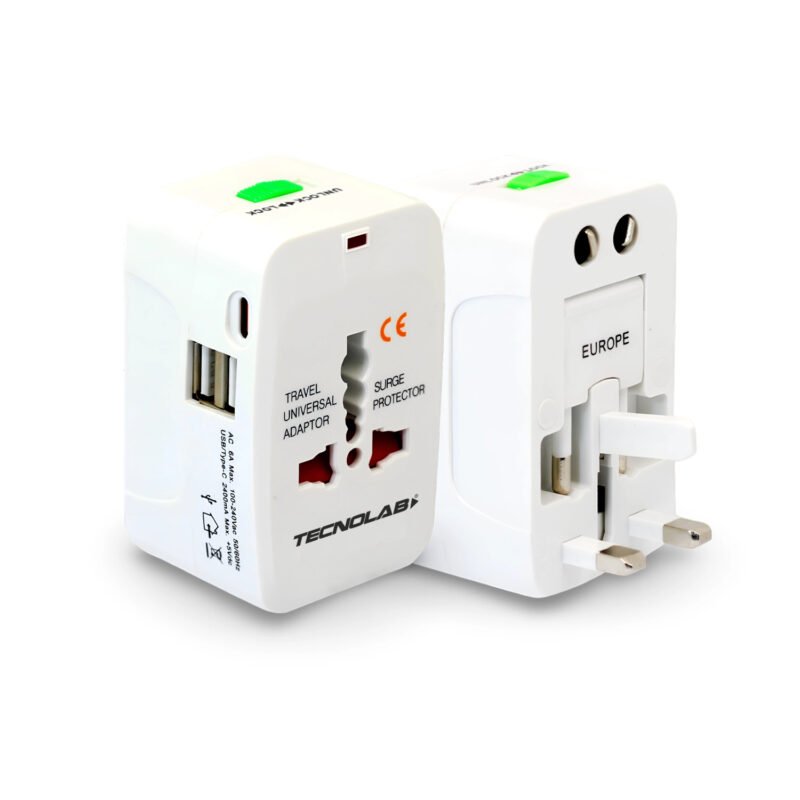 adaptador de viaje universal tecnolab con doble puerto usba + tipo c — vista 2