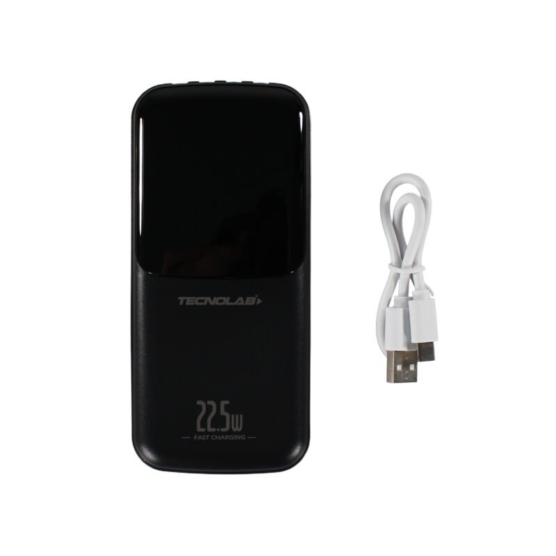 powerbank tecnolab 15000mah 22,5w incluye 4 cables, tipo c, usb, micro usb y lightning. black — vista 3
