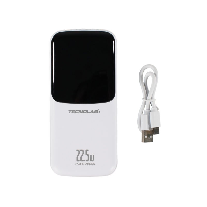 powerbank tecnolab 15000mah 22,5w incluye 4 cables, tipo c, usb, micro usb y lightning. white — vista 4