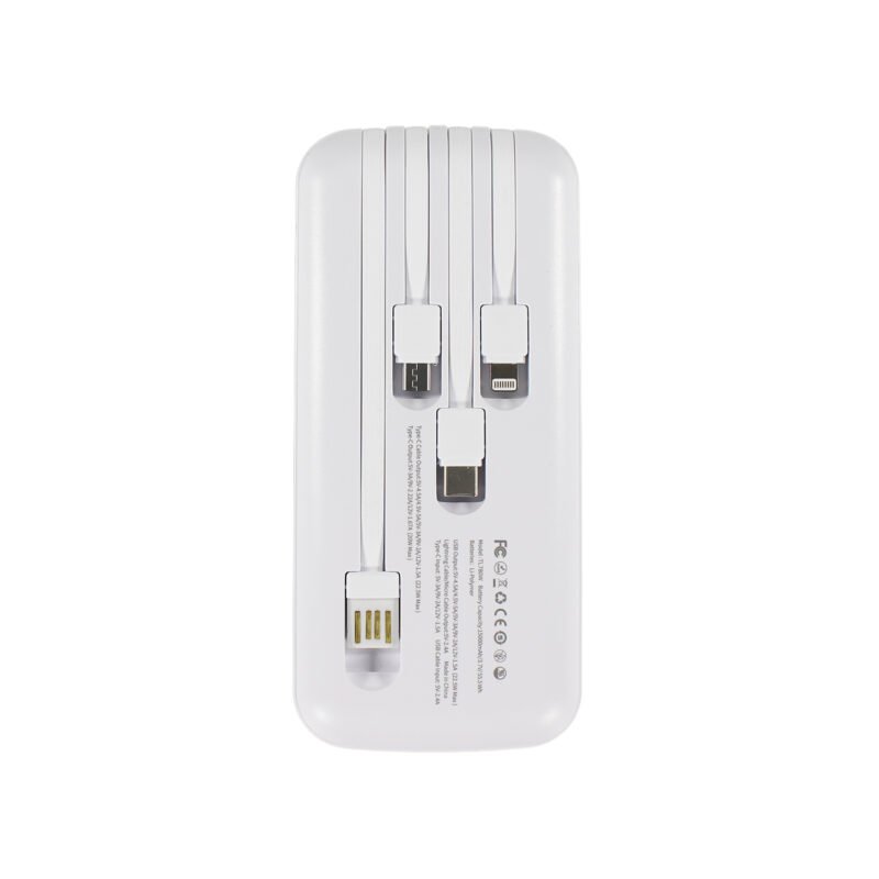 powerbank tecnolab 15000mah 22,5w incluye 4 cables, tipo c, usb, micro usb y lightning. white — vista 5