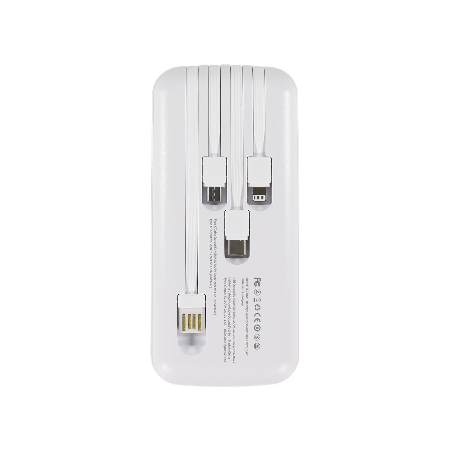powerbank tecnolab 15000mah 22,5w incluye 4 cables, tipo c, usb, micro usb y lightning. white powerbank tecnolab 15000mah 22,5w incluye 4 cables, tipo c, usb, micro usb y lightning. white