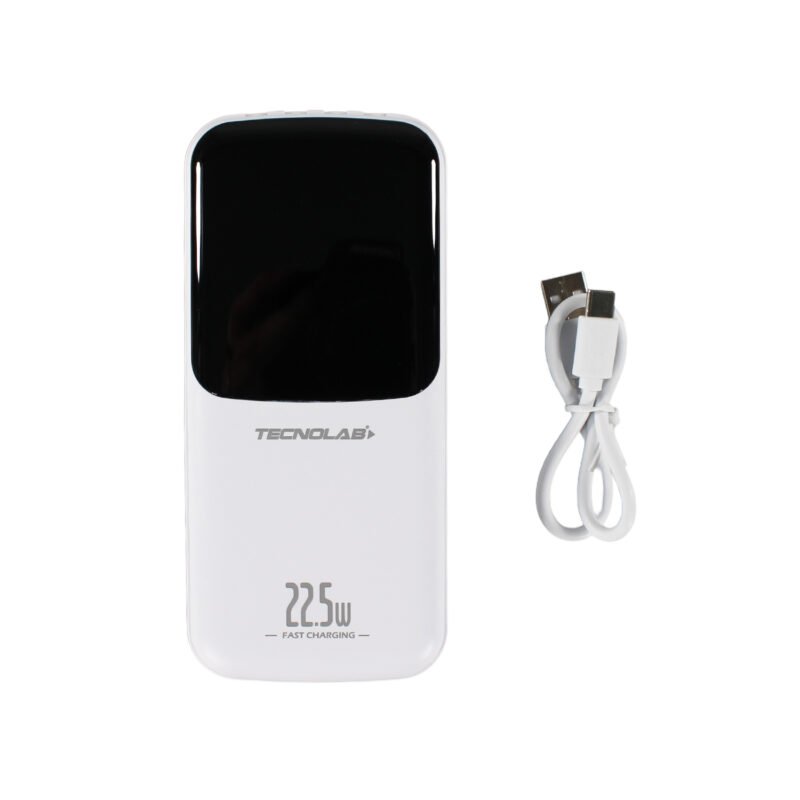 powerbank tecnolab 25000mah 22,5w incluye 4 cables, tipo c, usb, micro usb y lightning. white — vista 2
