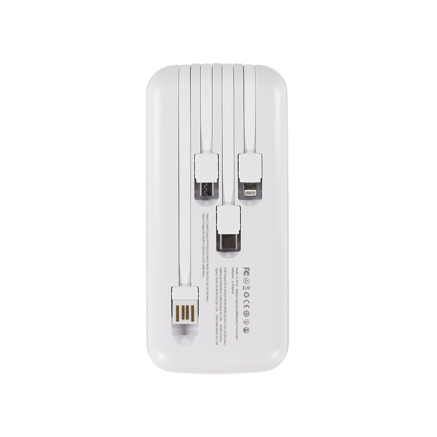 powerbank tecnolab 25000mah 22,5w incluye 4 cables, tipo c, usb, micro usb y lightning. white powerbank tecnolab 25000mah 22,5w incluye 4 cables, tipo c, usb, micro usb y lightning. white