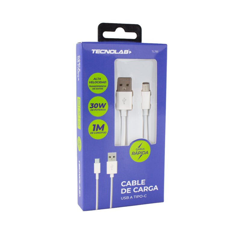 cable tecnolab usb 2.0 a tipo c 30w, 1 metro. — vista 2
