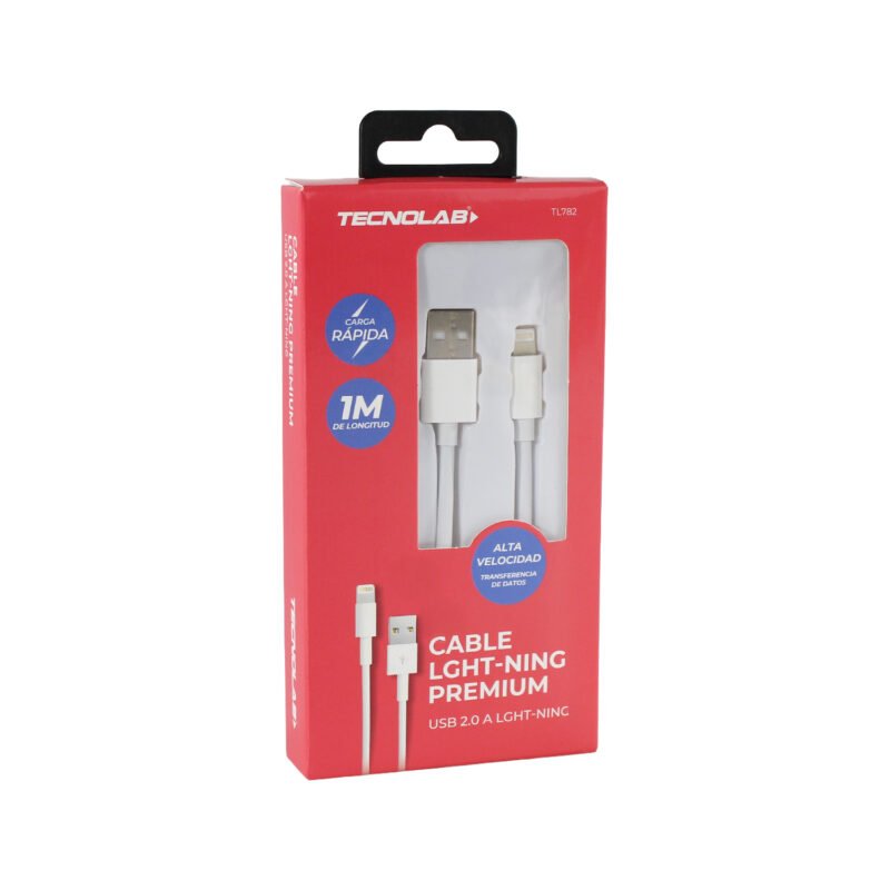 cable tecnolab usb a lightning premium 12w, 1 metro. — vista 2