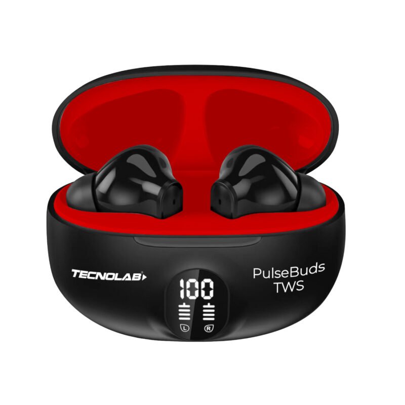 audifonos tws tecnolab bt 5.4 interfaz tipo c, alcance 10 metros, estuche de carga 200 mah. visor de carga. red — vista 2
