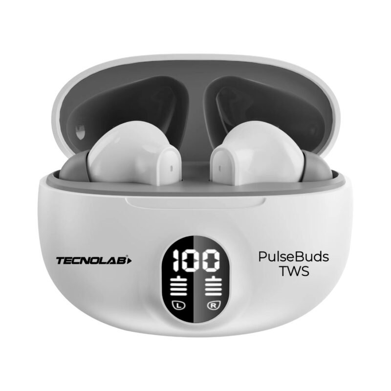 audifonos tws tecnolab bt 5.4 interfaz tipo c, alcance 10 metros, estuche de carga 200 mah. visor de carga. white — vista 2