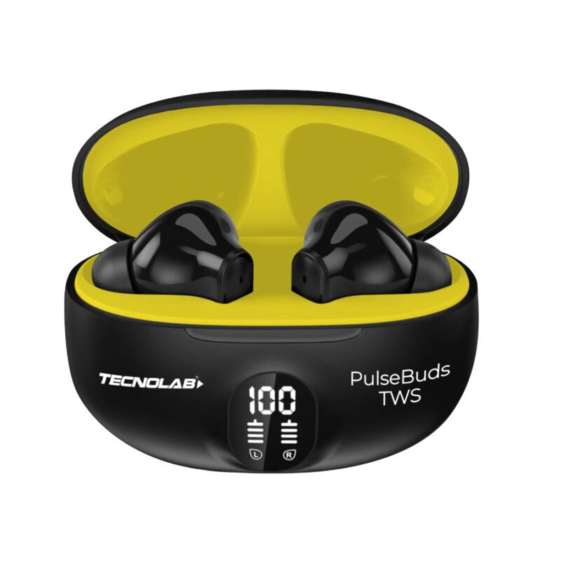 audifonos tws tecnolab bt 5.4 interfaz tipo c, alcance 10 metros, estuche de carga 200 mah. visor de carga. yellow — vista 2