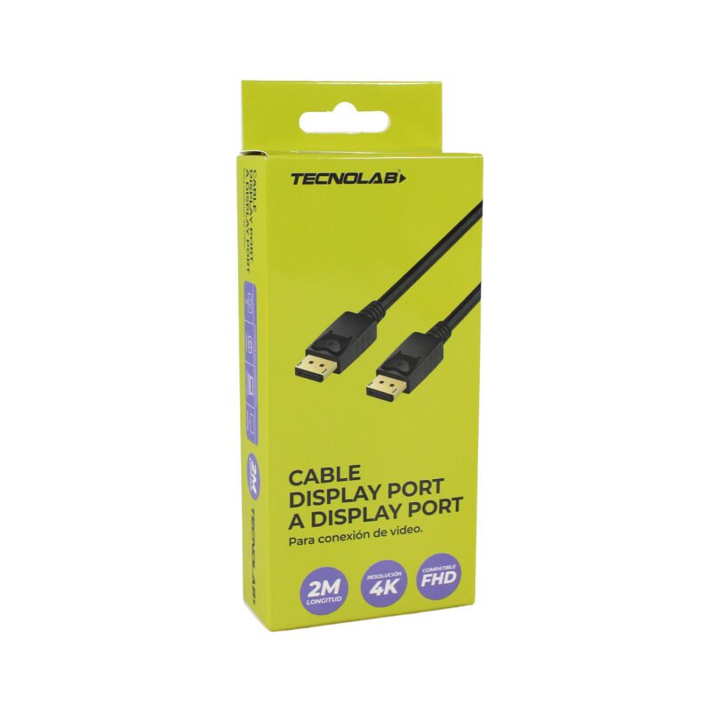 cable tecnolab doble display port macho. para conexion de video 4k. 2 metros. — vista 2
