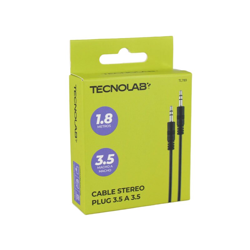 cable tecnolab stereo doble plug macho 3.5 a 3.5 1.8 metros. — vista 2