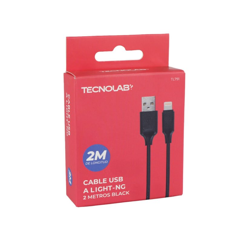 cable tecnolab usb a lightning. 2 metros. black — vista 2