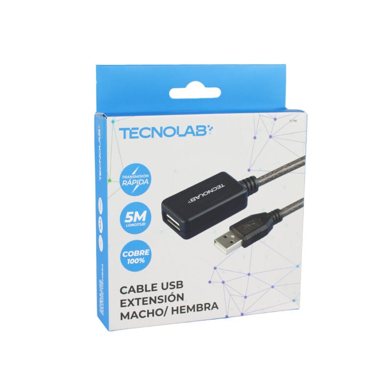 cable tecnolab usb a extension macho/hembra. 5 metros. — vista 2