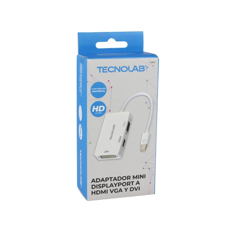 adaptador tecnolab mini displayport a hdmi, vga y dvi. compatibilidad universal. white — vista 2