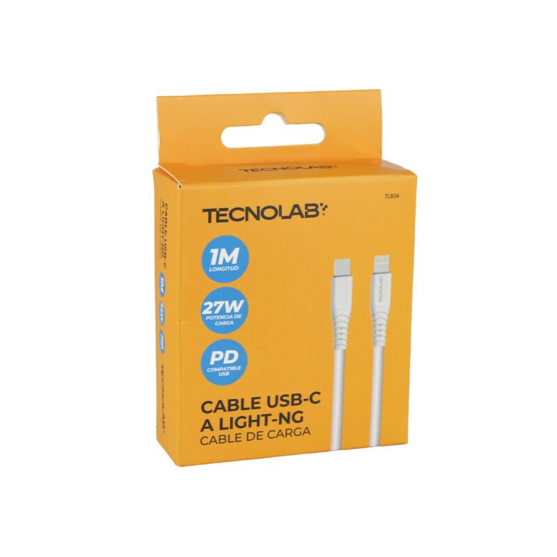 cable tecnolab 27w usb tipo c a lightning. compatible usb pd. 1 metro. white — vista 2