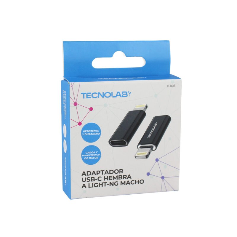 adaptador tecnolab usb tipo c hembra a lightning macho. carga y transferencia de datos. black — vista 2