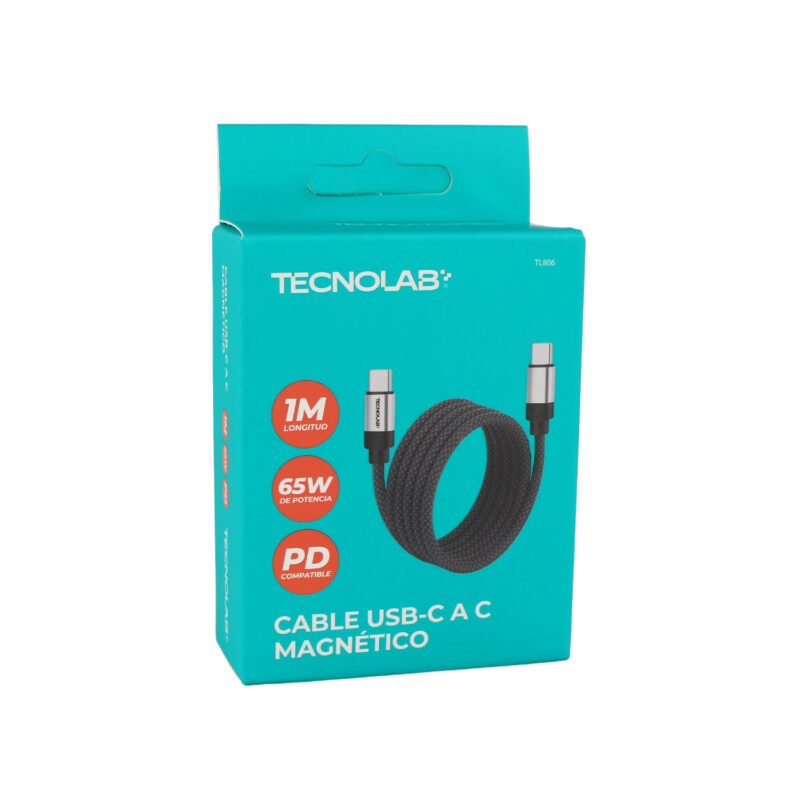 cable tecnolab magnetico tecnolab 65w usb tipo c a c. compatible usb pd. 1 metro. black — vista 2
