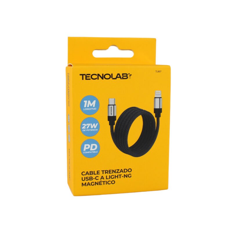 cable trenzado magnetico tecnolab 27w usb tipo c a lightning. compatible usb pd. 1 metro. black — vista 2