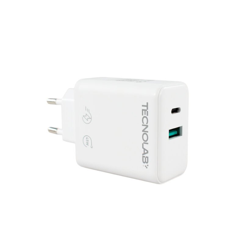 cargador tecnolab qc 3.0 + pd 45w. dual port, sin cable. certificacion sec. white — vista 6