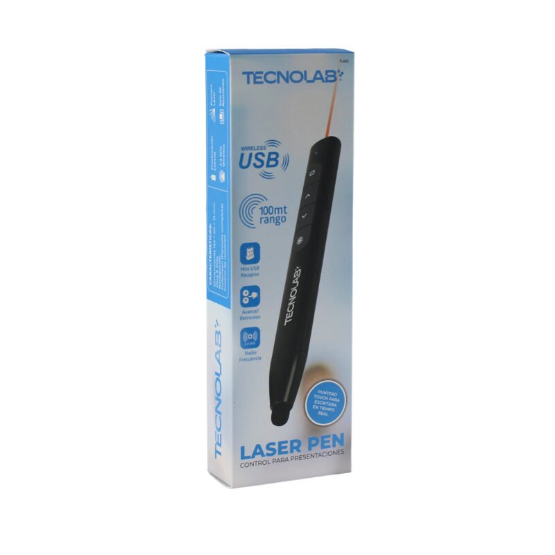 puntero laser para presentaciones con lapiz touch, 2.4 ghz, 100 metros de rango. botones para control de volumen, retroceso y avance. recargable usb. — vista 2