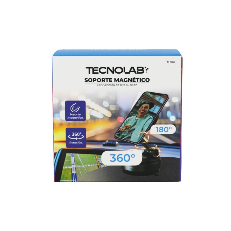 soporte magnetico tecnolab para vehiculos, movimiento 360° ajustable, con ventosa de alta succion. — vista 2