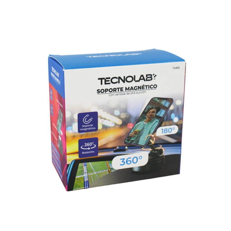soporte magnetico tecnolab para vehiculos, movimiento 360° ajustable, con ventosa de alta succion. — vista 3