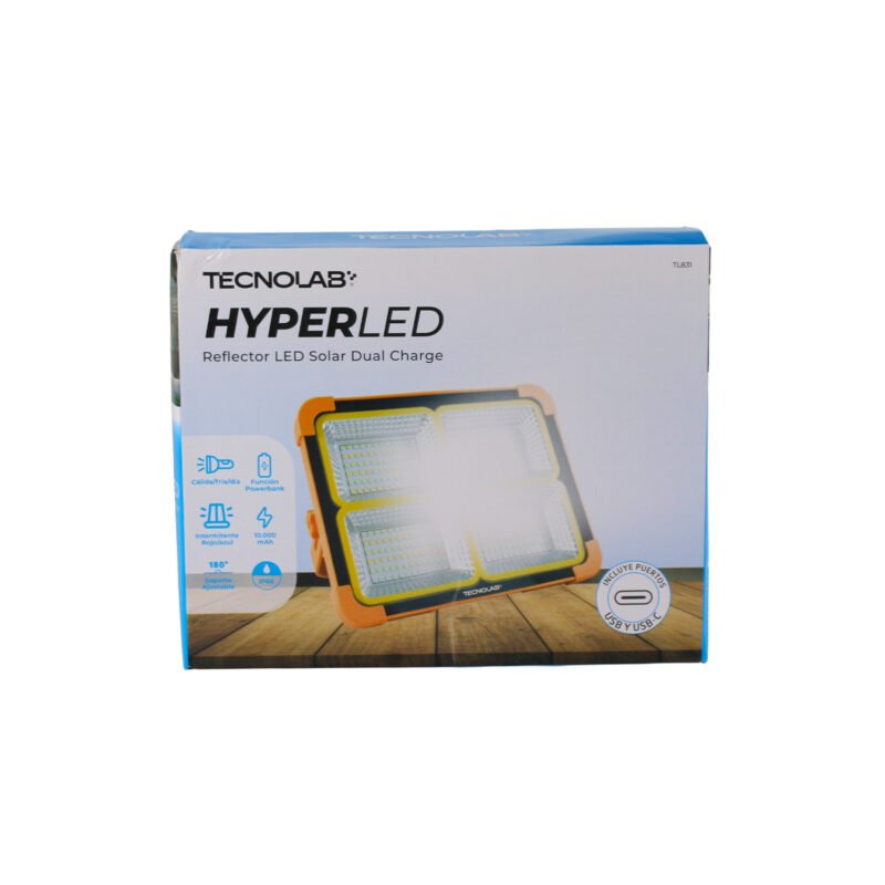 reflector led solar. multifuncion, powerbank 10000 mah, 5 modos de luz, soporte integrado y ajustable 180°, carga por usb c y panel solar. ip66. — vista 2