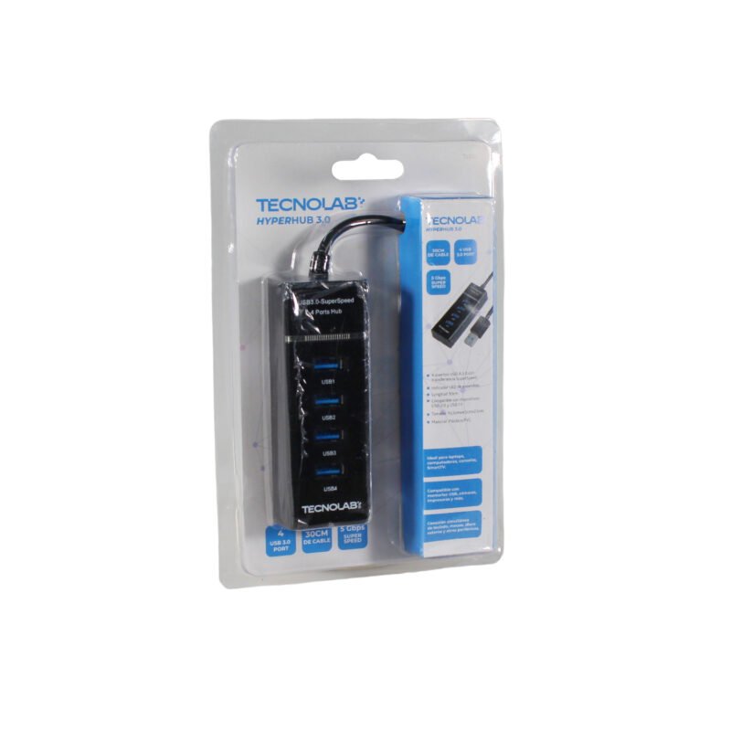 hub usb 3.0 de 4 puertos. incluye 30 cm de cable, indicador led de encendido, fusible de proteccion para dispositivos conectados. 5 gbps, dc 5v. — vista 2